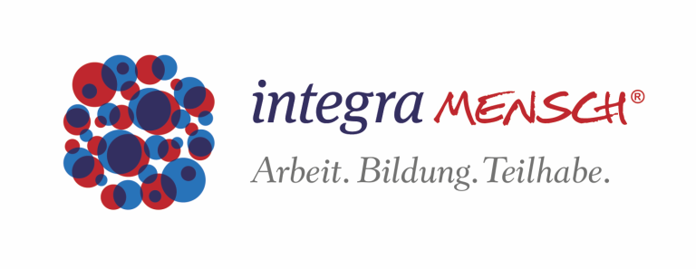 integra MENSCH Bamberg Logo von Integra Mensch mit bunten Kreisen und dem Slogan "Arbeit. Bildung. Teilhabe."
